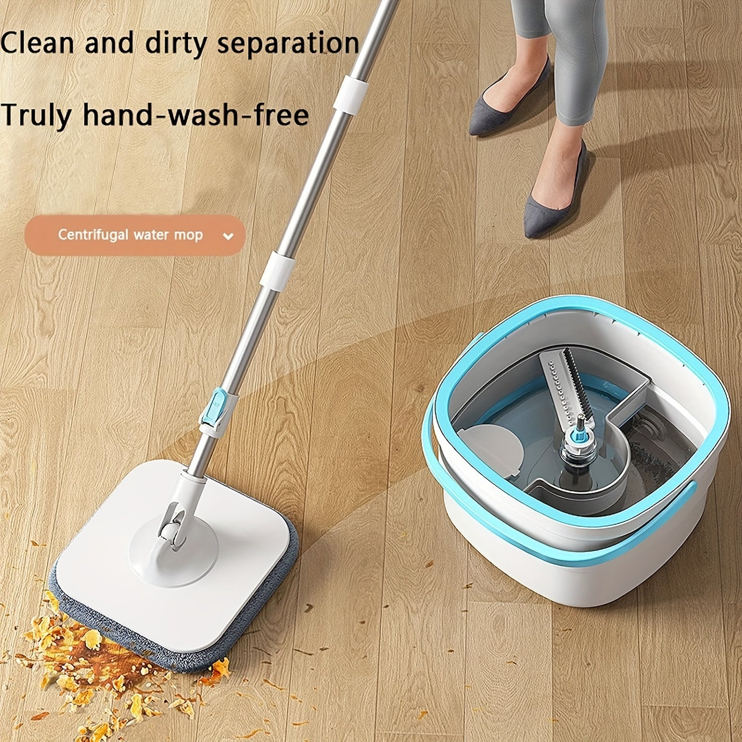 Microfiber Twist Mop and Bucket Set with 360-Degree Swivel Head, Square Spin Mop for Hardwood, Laminate Floors, and Pet Owners, Multiple Surfaces Wet & Dry Mop Kit, Living Room Kitchen Wall Floor Cleaning Tools