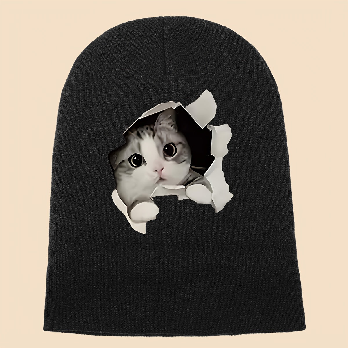 1pc Cozy Cat Peeking Through Hole Beanie l Wear