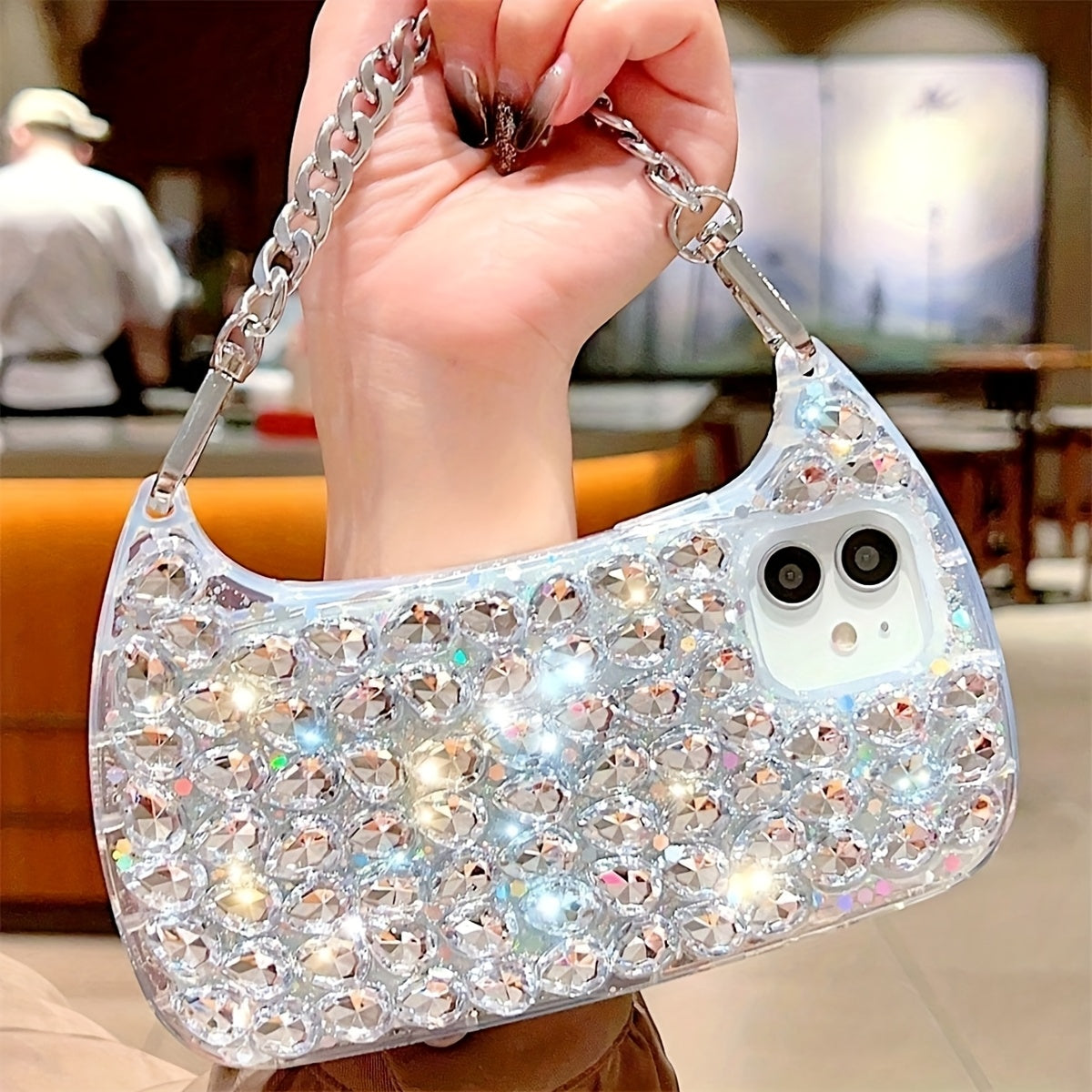 For iPhone 16promax Shiny Luxury Bag Luxury Wrist Chain Bag with Shiny Transparent Protective Case for iPhone 16promax 11 12 13 14 Pro Max X XS XR 7 8 Plus SE 16 Protective Cover
