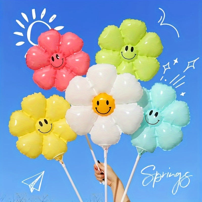 Happy Face Macaron Happy Face Daisy Balloons | 5pcs | Aluminum Film | No Electricity Needed | Home, Garden, Birthday Party, Wedding Decor | Birthday Party, Wedding, Hawaiian Theme
