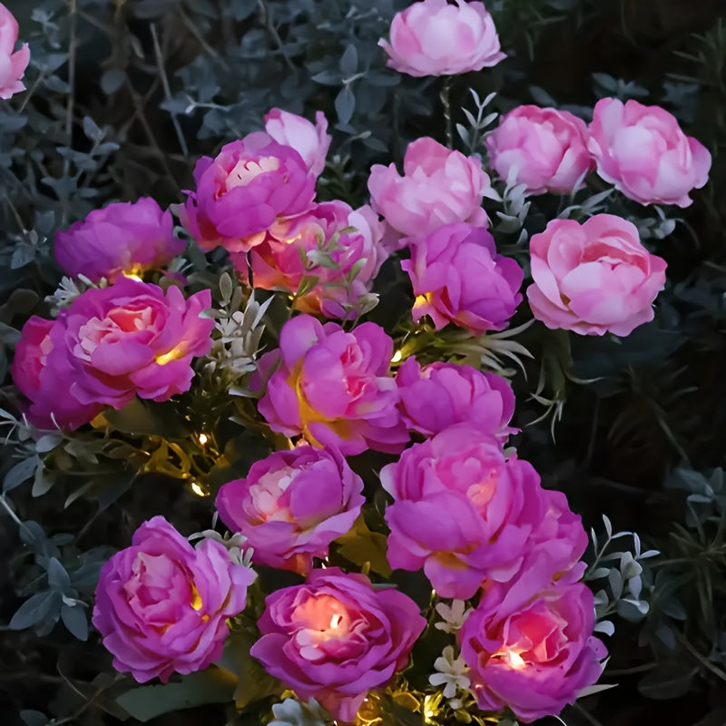 1pc/2pcs Solar Powered 7-Head Peony LED Fake Flower Decorative Outdoor Landscape Light for Yard, Garden, Front Door, Patio, Lawn Ground Lamp