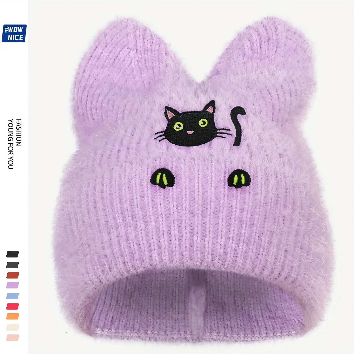 Women's & Men's Black Cat Ear Beanie Hat with Hand