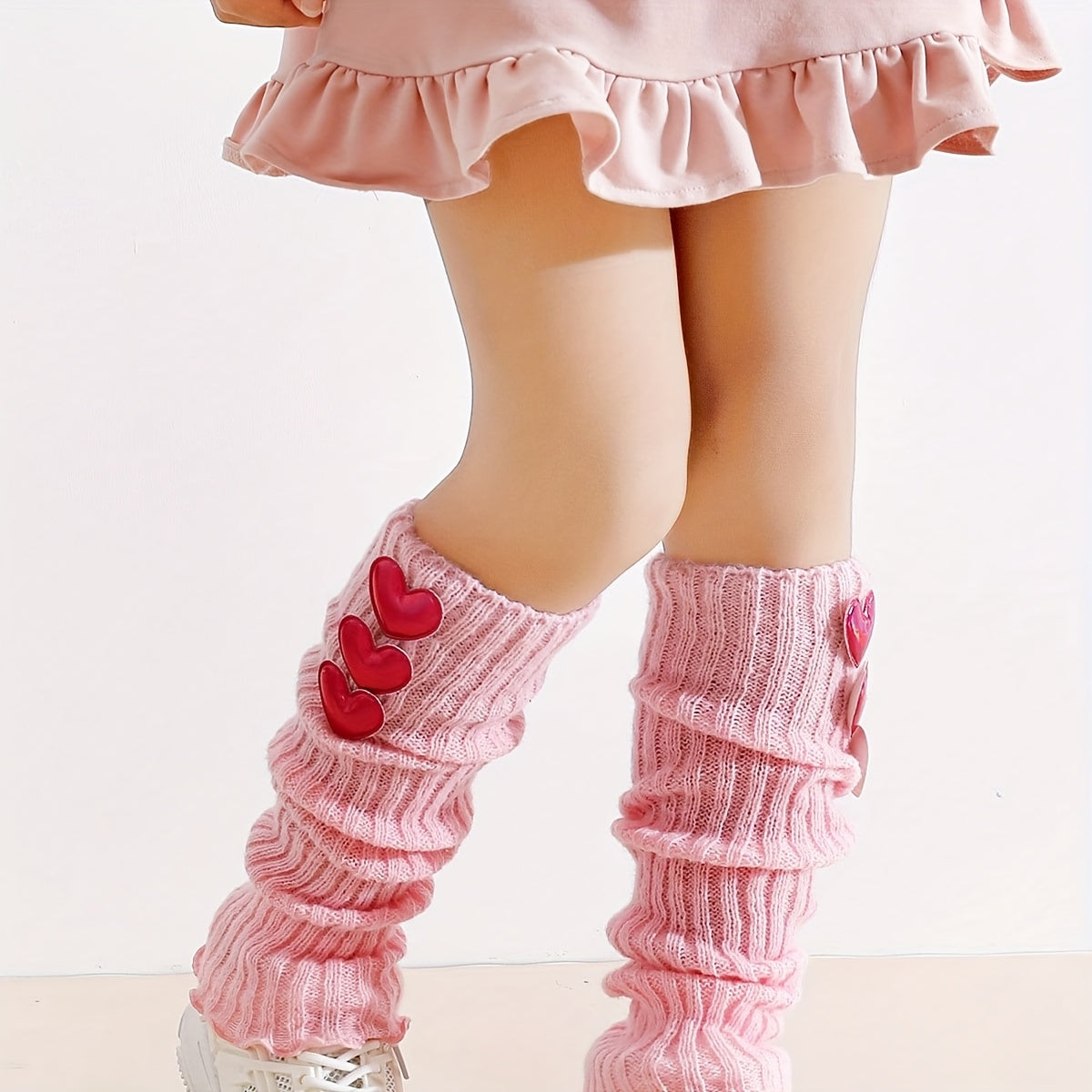 2-Pack Girls' Sweet Fashion Winter Leg Warmers with Heart Cutouts