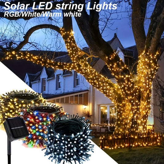 1pc 20/100/200 LEDs Solar String Lights Outdoor, Green Wire Solar Christmas Lights, 8 Modes Twinkle Fairy Lights Suitable for Stage Lighting Xmas Tree Garden Wedding Decoration Outdoor Camping - Button Control, Water-Resistan