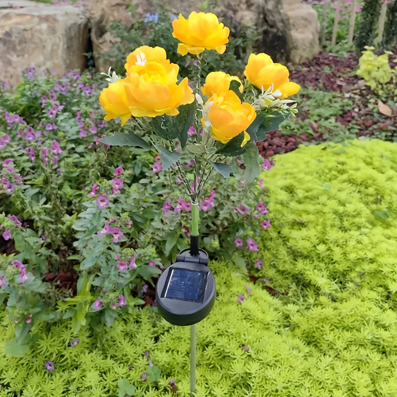 1pc/2pcs Solar Powered 7-Head Peony LED Fake Flower Decorative Outdoor Landscape Light for Yard, Garden, Front Door, Patio, Lawn Ground Lamp