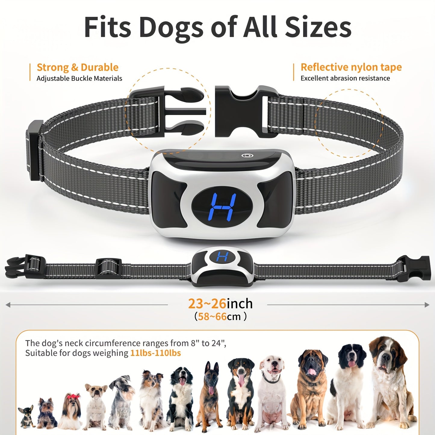 Dog Bark Collar - Rechargeable Smart Anti Barking Collar for Dogs - No Shock Bark Collar for Medium/Large Dogs - Anti Bark Collar for Dogs with 3 Sensitivity Levels