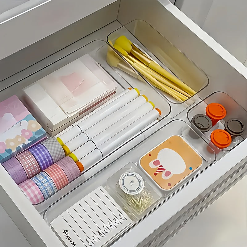 9/18/25pcs Set of Transparent Drawer Built-in Cosmetic Storage Boxes, Stationery Storage Box, Separated Vanity Tabletop Light Beige Care Product Organizing Box, Desk & Drawer Organizer for Home Storage