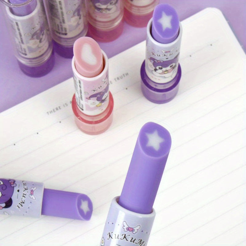 Sanrio for kuromi Erasers, 2pcs Cute Cartoon Office No Trace Retractable No Shavings Eraser, Suitable for Study Stationery Lipstick Style Rotating Correction Eraser