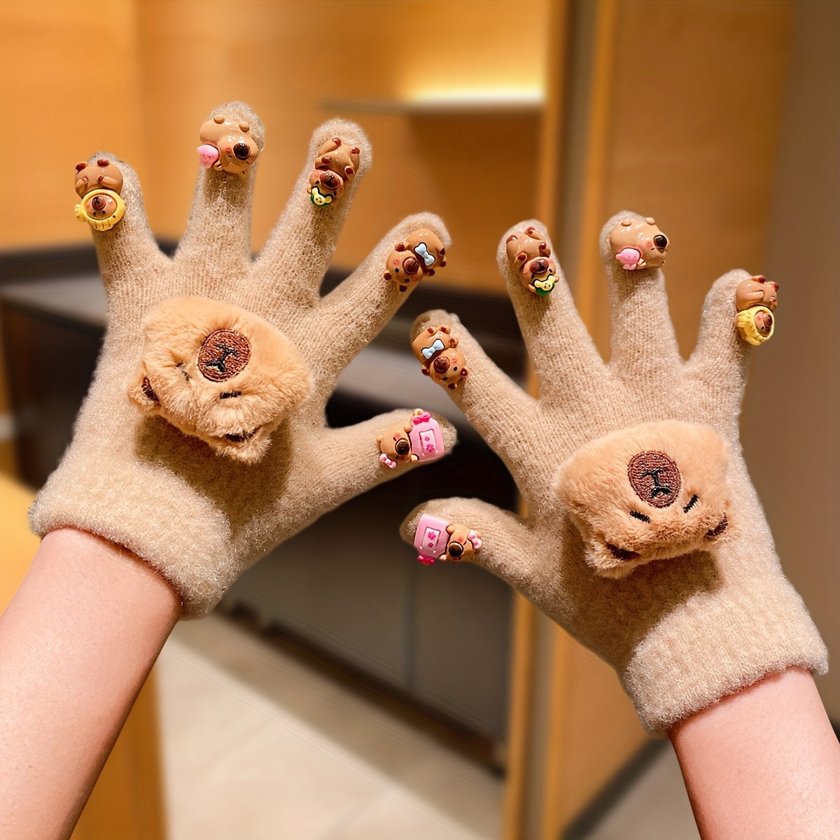 Cute Women's Autumn and Winter Gloves with Panda