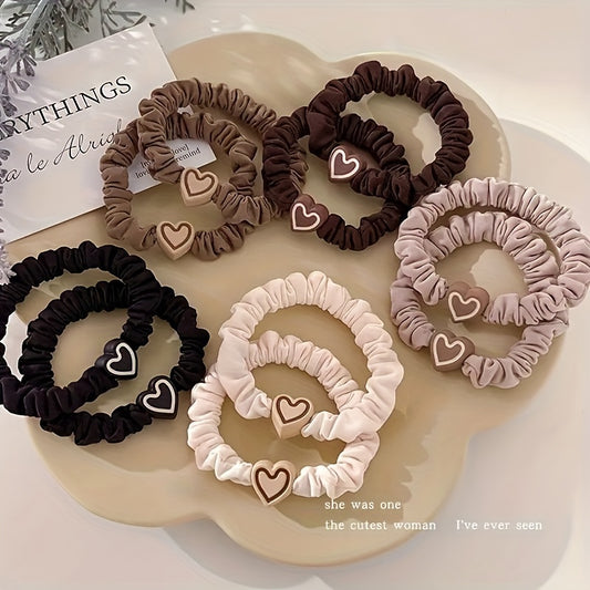 10pcs Cute Coffee Color Love Pendent Hair Rope | Elastic Rubber Hair Bands Hair Ties Bowknot Hair Accessories for Women