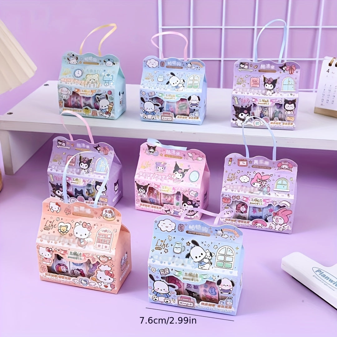 5pcs 4-in-1 Sanrio Hello Kitty Planner Washi Tape Kuromi Yugu Melody Gift Box Planner Tape Hello Kitty Planner Stickers Cartoon Stickers Gift Box Border Planner Stickers Sanrio Cartoon Handheld Stickers Tape Sanrio Random Del