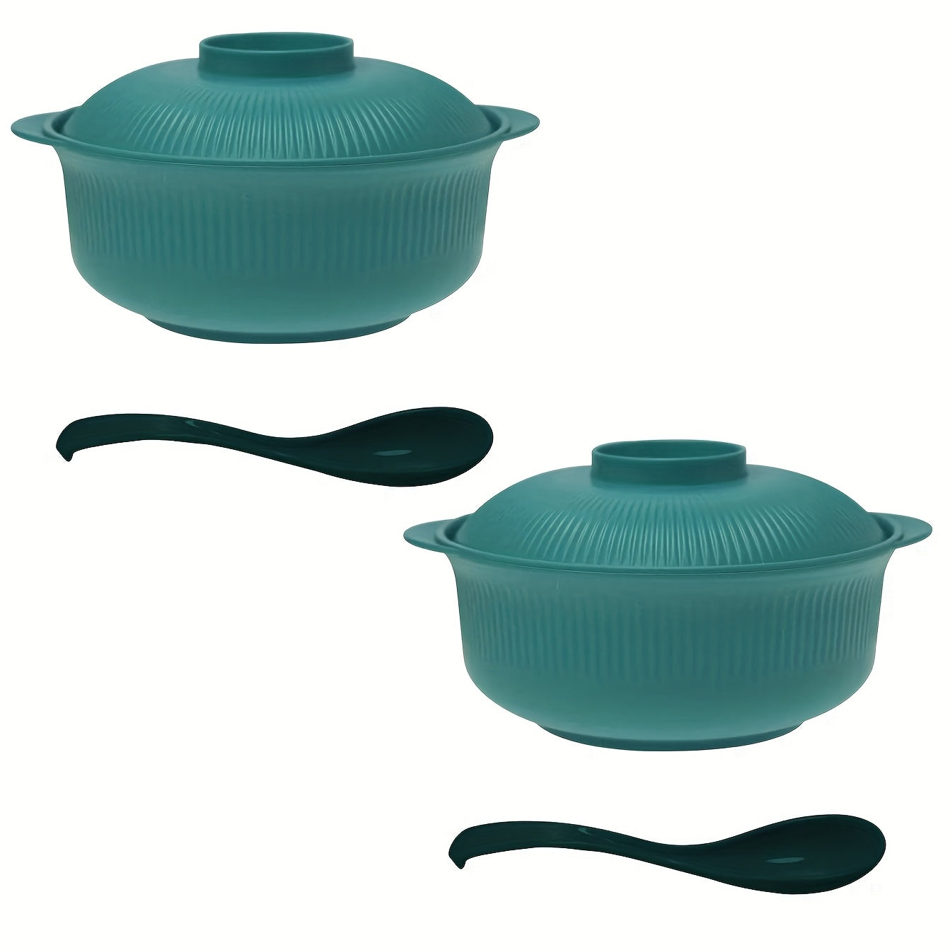 [Large Capacity] 4pcs Set of Large Capacity Casserole Bowls with Lids and Long Soup Spoons | 1100ml/38oz | Portable Large Soup Bowls, Japanese & Korean Ramen Bowls, Couple's Rice Bowls, Dinner Bowls, Romantic Bowls for Family