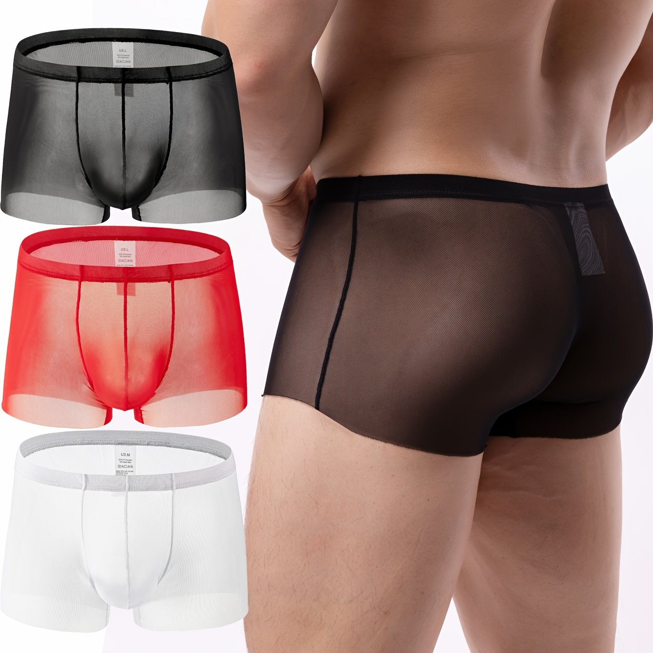3-Pack Men'S Boxer Briefs - Ultra-Thin Low-Rise Underwear, Breathable Mesh Pants for Gym, Everyday & Formal Wear.