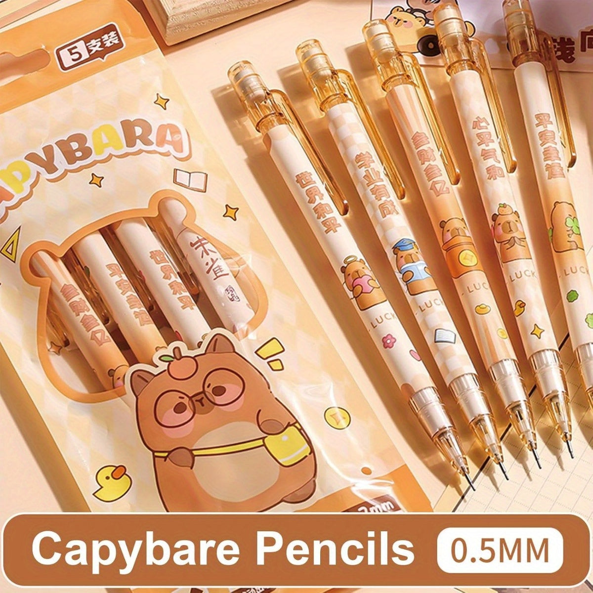 5pcs Cute Pink Mechanical Pencils 0.5mm Cartoon Rose Mechanical Pencil Kawaii Pencils School Pencil for Students Girls Boys Women Office School Suppies (5pcs Pink Rose)