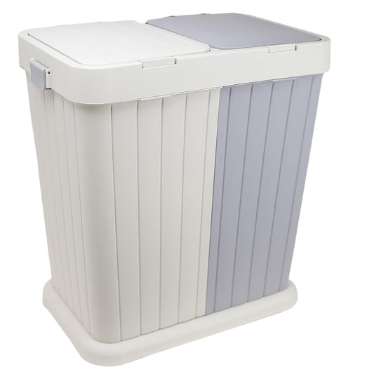 Dual Compartment Kitchen & Office Bin – Push Open Waste & Recycling, Space-Saving Trash Can (Light & Dark Grey)