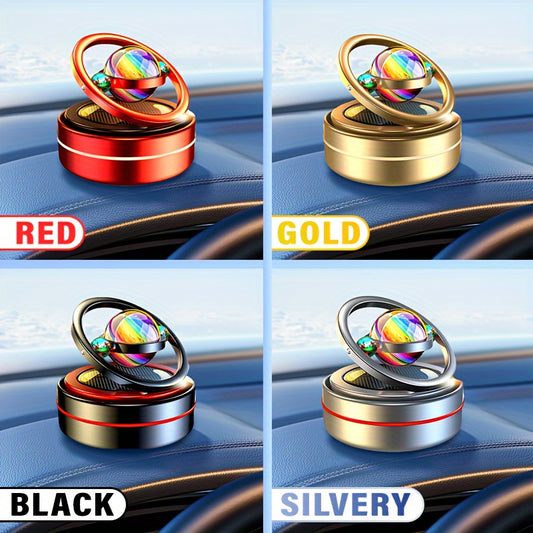 [Solar Power Car Diffuser] Rotating Solar Power Car Fragrance Diffuser, Essential Oil Diffuser, Car Decoration, Interior Accessories | Includes Two Aroma Pads As a Gift