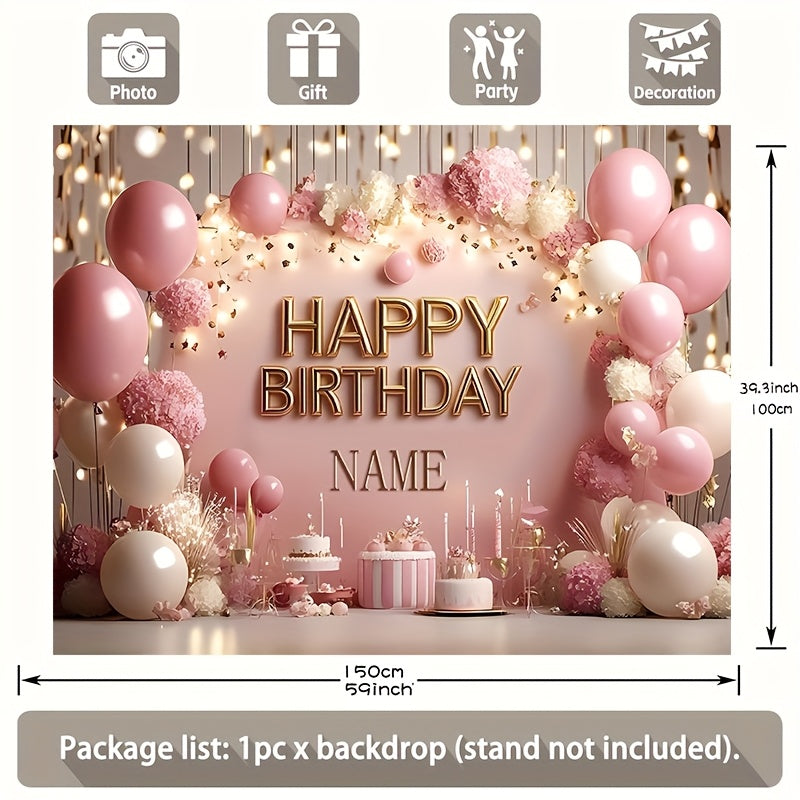 1pc Glittering Pink Princess Theme Birthday Party Banner with Flowers