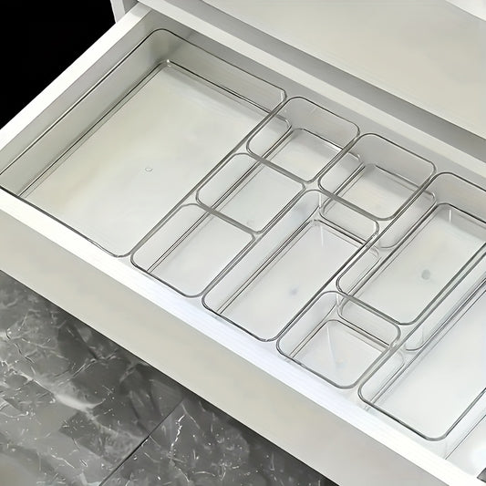 9/18/25pcs Set of Transparent Drawer Built-in Cosmetic Storage Boxes, Stationery Storage Box, Separated Vanity Tabletop Light Beige Care Product Organizing Box, Desk & Drawer Organizer for Home Storage