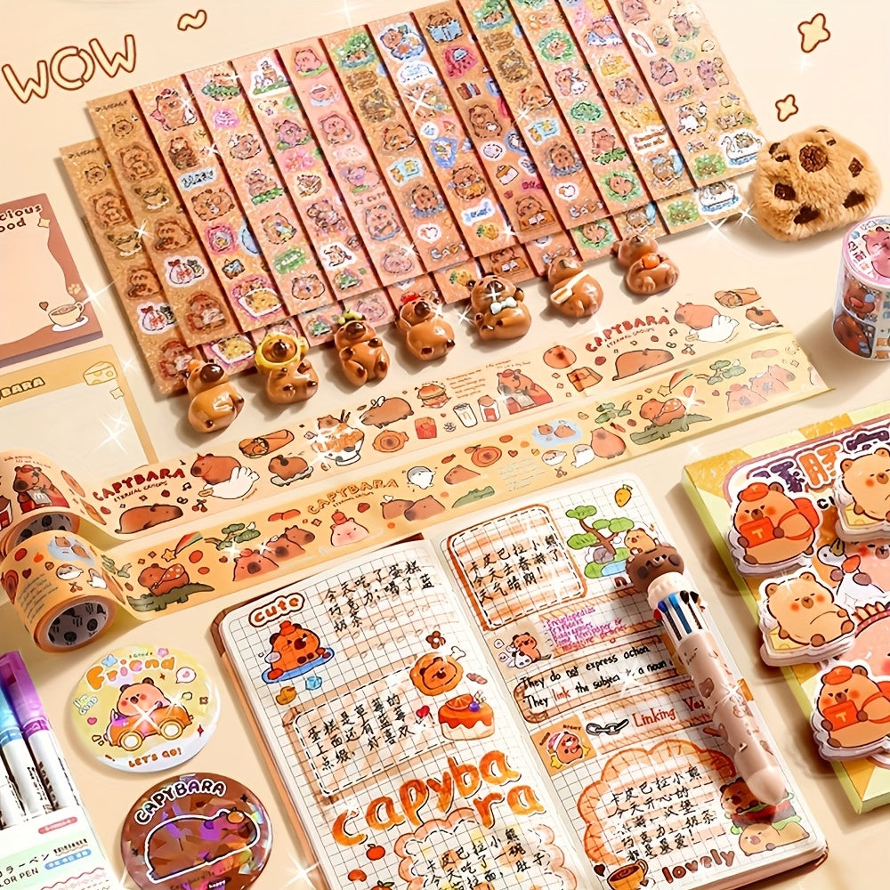 Adorable Capybara Stationery Gift Set | Soft Grip Pens, Notebook, Pencil Case & Accessories - Cute Animal Back-to-School Supplies and College Gifts
