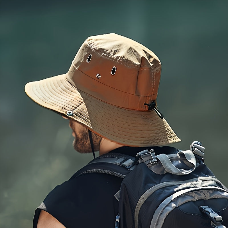 [Breathable Sun Hat] 100% Polyester Men's Breathable Sun Hat | Sports Style, Dual Ventilation, Essential for Outdoor Fishing & Travel, Woven Fabric Cap, Black, Hand Wash/Dry Clean | Perfect for Valentine's Day & Father's Day