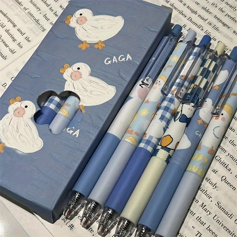 [Cute Gel Pens] 6pcs High Quality Cute Go Duck Gel Pens | Press ST Brush Question Pen Black Carbon Special Girl Heart