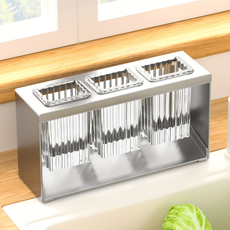 1pc Multifunctional Kitchen Utensil Organizer with Drainboard - Plastic Tableware Storage Holder for Knives, Forks, Spoons, and Chopsticks - Countertop Utensil Rack with Built-in Drainage for Home and Restaurant Use