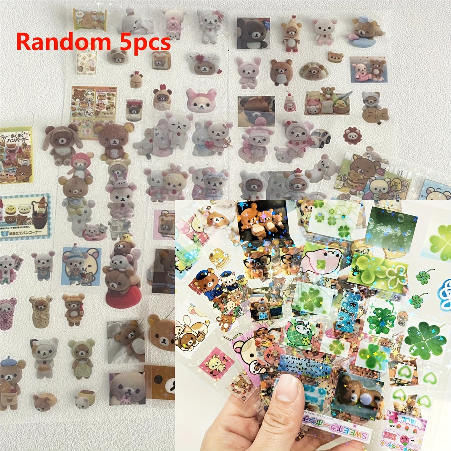 [Shiny Star Stickers] 5pcs Set of Transparent Shiny Stars Cute Bear Stickers | for Mobile Phone Cases And Notebooks, Kawaii Stickers