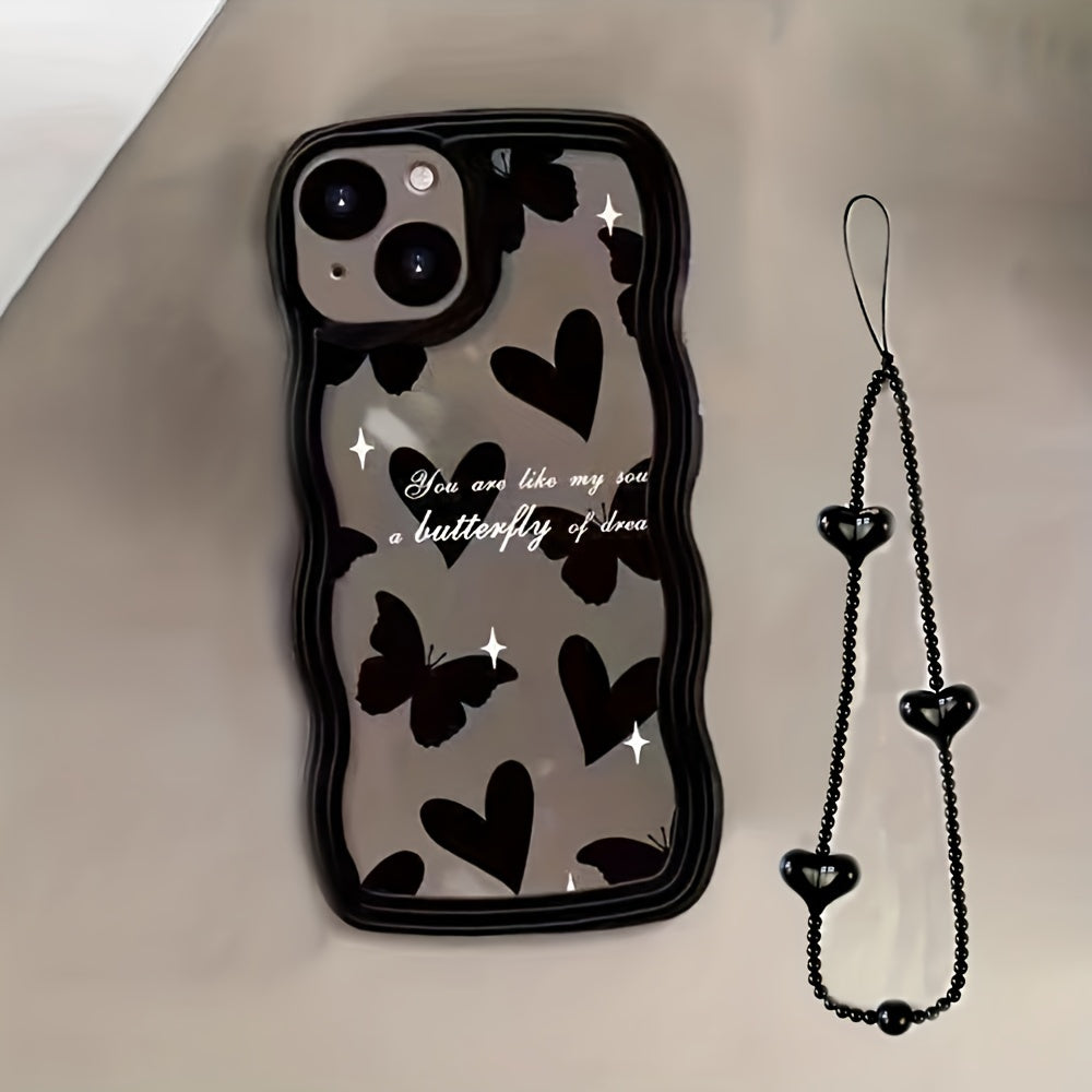 A Heart-Shaped Phone Case with a Butterfly Pattern and a Free Bracelet!