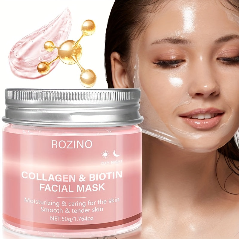 Five min hydratio, 1.764oz collagen biotin day and night facial mask, containing collagen and biotin, face masks Light Beige care, face mask hydrating, 72h lasting moisturizing, men, women, low sensitivity, Especially suitabl