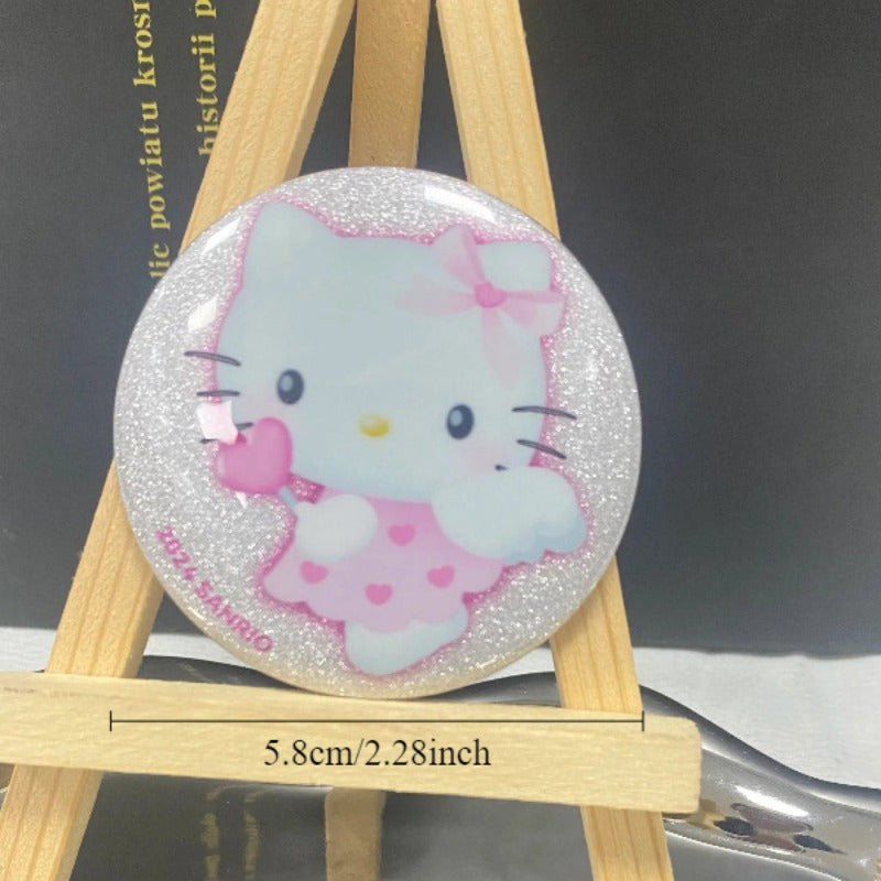 1 Sanrio badge, cute shiny pink Hello Kitty badge, charm melody badge decoration, practical clothes and schoolbag decoration, perfect birthday and holiday gifts