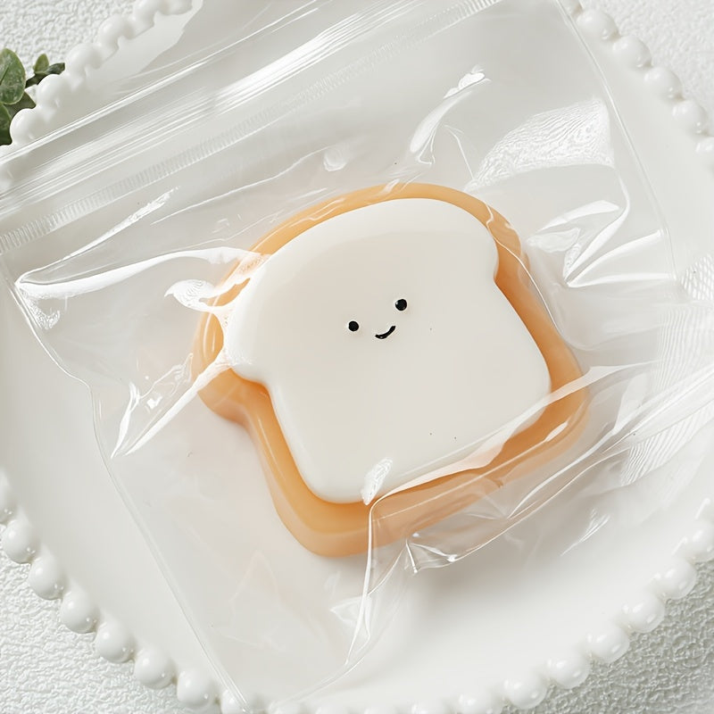 [Squishy Toast Toy] Ultra-Soft 1pc Squishy Toast Relax Toy | Adorable Smiling Face Design, Slow Rebound, Easy to Clean, Synthetic Rubber, Multicolor (White & Orange), Playful Desk Accessory
