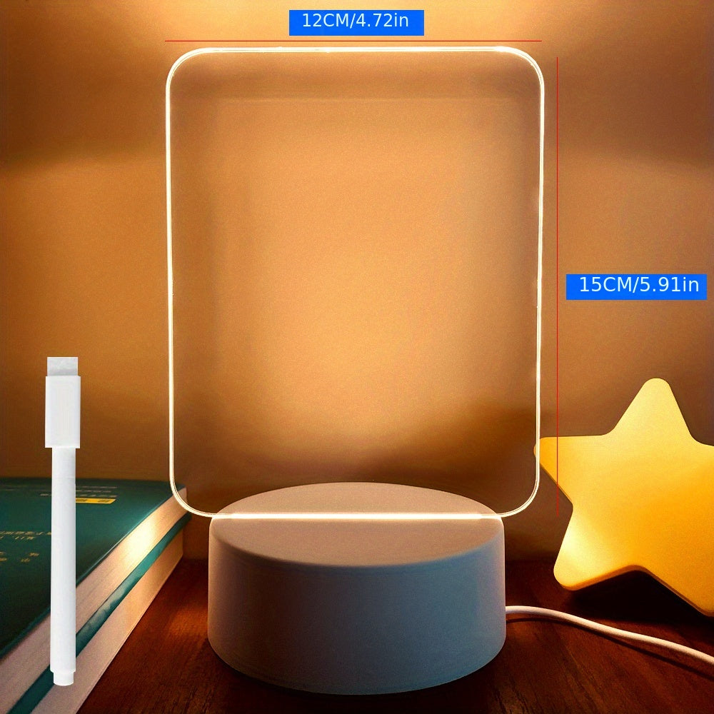 Modern LED Message Board Night Light - USB-Powered, Warm Glow, Rewritable, Acrylic Desk Lamp for Bedroom or Home Office