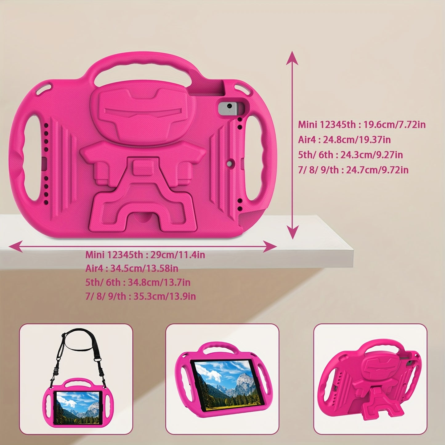 [Shockproof EVA Case] Lightweight and Shockproof EVA Case - with Cartoon Kickstand, Adjustable Strap, Three Anti-Slip Handles for iPad 5th/6th/7th/8th/9th Gen 9.7/10.2 inch, 10th Gen/Air4 10.9 inch and mini 1st/2nd/3rd/4th/5t