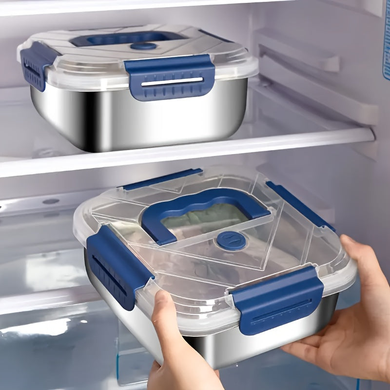 1/2/4pcs Stainless Steel Leakproof Food Storage Container with Blue Lid - Microwave Safe, Reusable, Ideal for Refrigerator & Bento Boxes, Kitchen Essentials, Universal Fit for Outdoor Cooking & Meal Prep