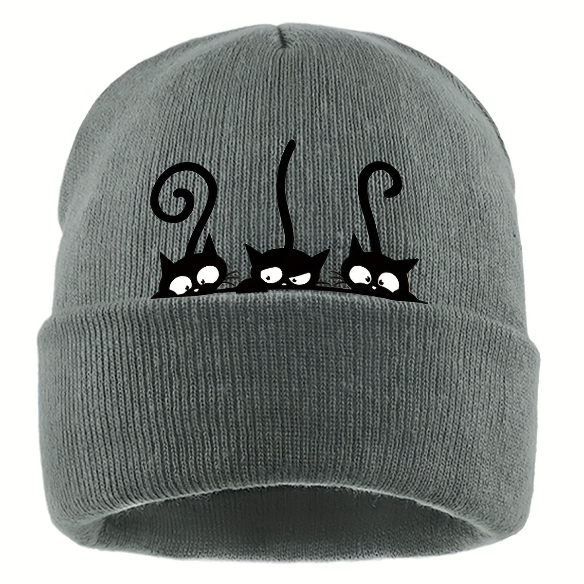 1pc Beanie Hat with Cute Black Cat Print