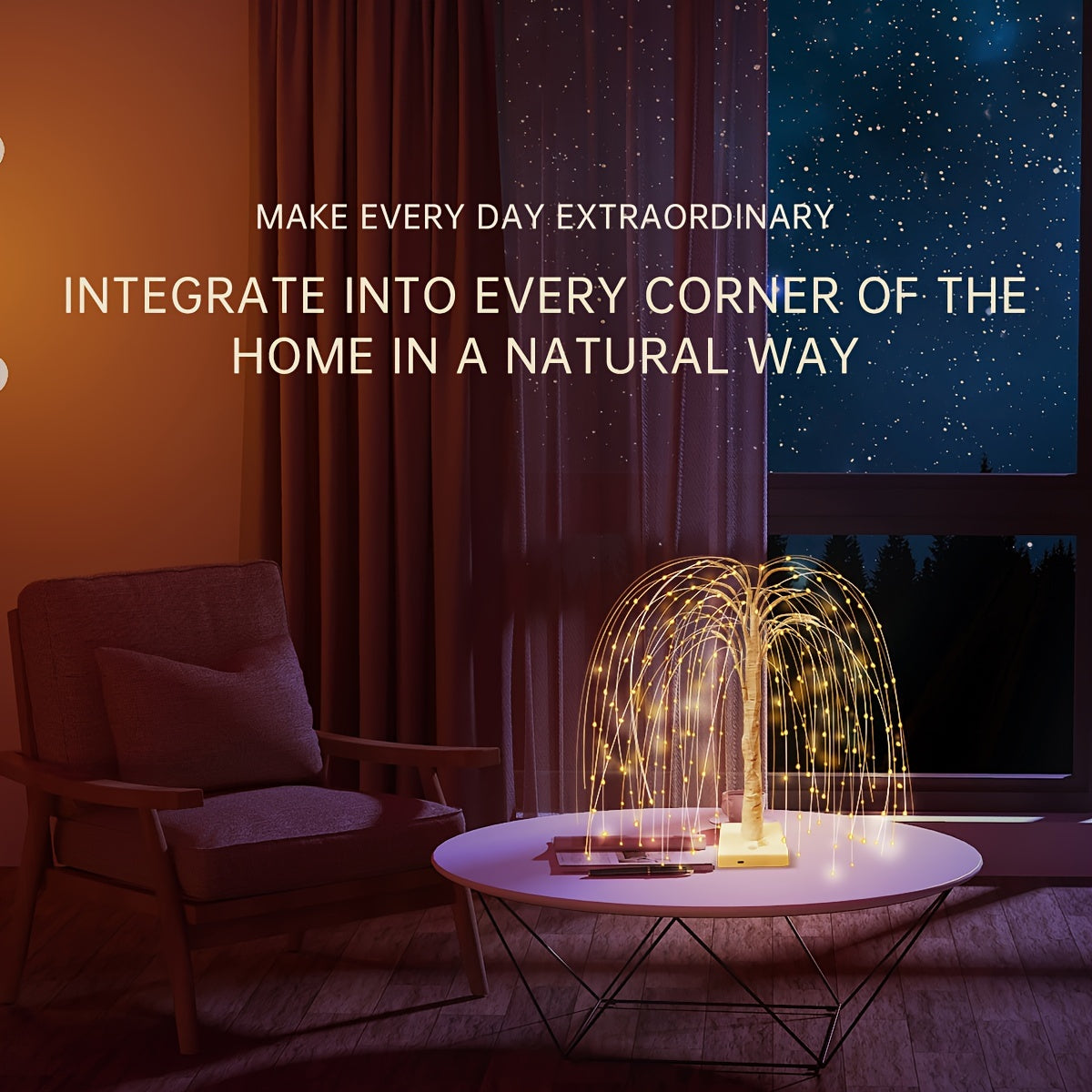 1pc Romantic Willow Tree Table Lamp with 192 LED Lights, 8 Lighting Modes, USB & Battery Powered, 19.7in Tall, PC Material for Home, Wedding, Party, Landscape Decor