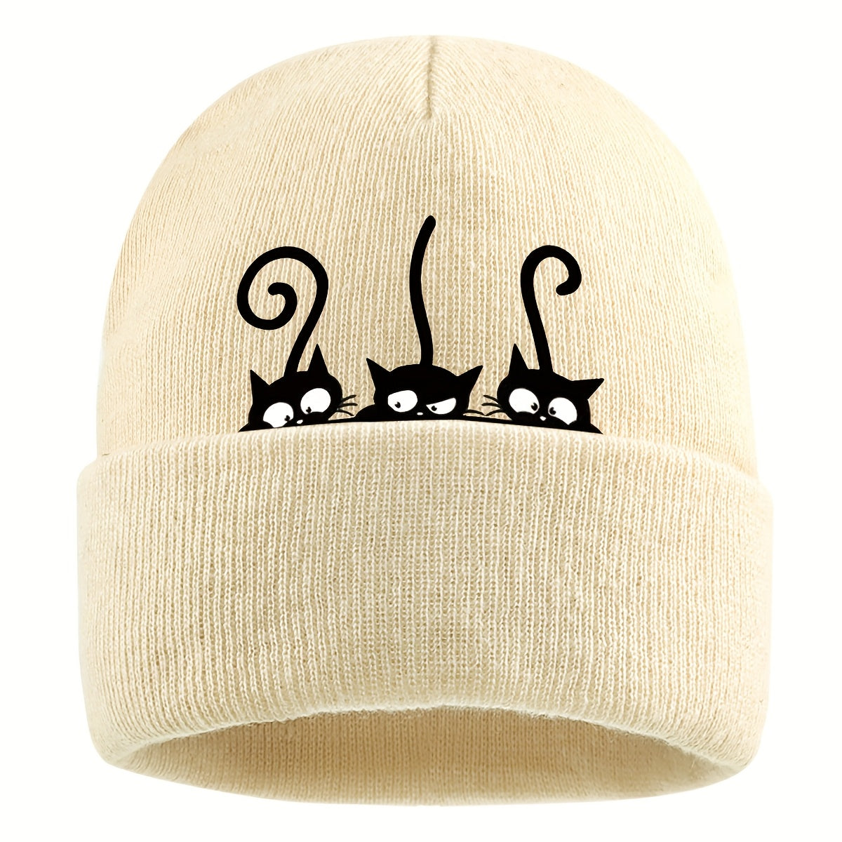 1pc Beanie Hat with Cute Black Cat Print