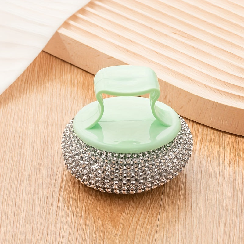 2pcs/Stainless Steel Sponge Handle Scrub Bru Nsh Kitchen Cleaning Tool, On-Scratch Nano Wire Detachable Stain Removal Ball for Home Use, No Residue Multi-Purpose Cleaning Brushp