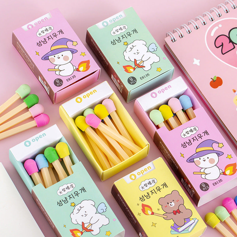 1 Box of 8 Fun Erasers - Creative Colorful Mini Matchstick Shaped Erasers, Holiday Gifts and Rewards, Boxed Eraser Set, Suitable for Christmas/New Year/Thanksgiving/Birthday/Family Gathering, Ideal for Adults over 14 Years Ol
