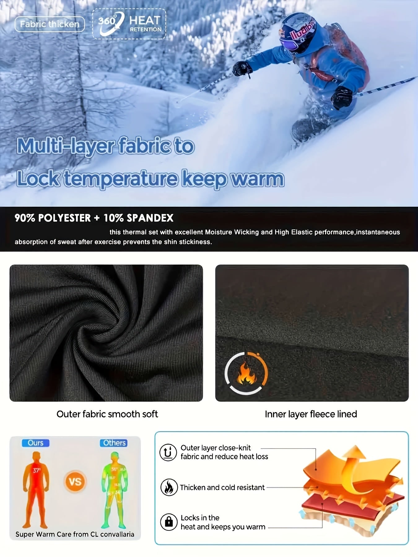 2pcs PARIS Logo Thermal Set, Mountain Climbing Fleece Base layer - Plush Thick & Soft, Heavy Plush Fleece. Thermal Wear.