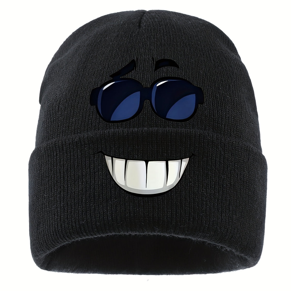 1pc Fashion Glasses joyful Face Funny Pattern Beanie Knit Hat