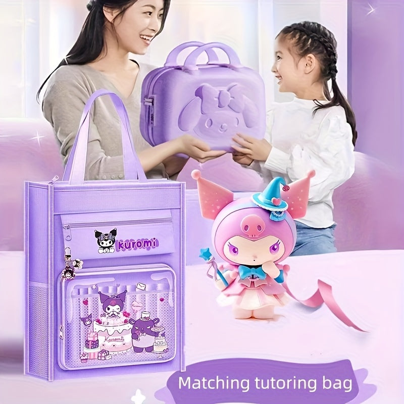 [Kuroko's Complete Supplies] 27pcs Kuromi Stationery Set | Cute Purple Plush-like Gift with Diary, Stickers & Lunchbox-Style Case.