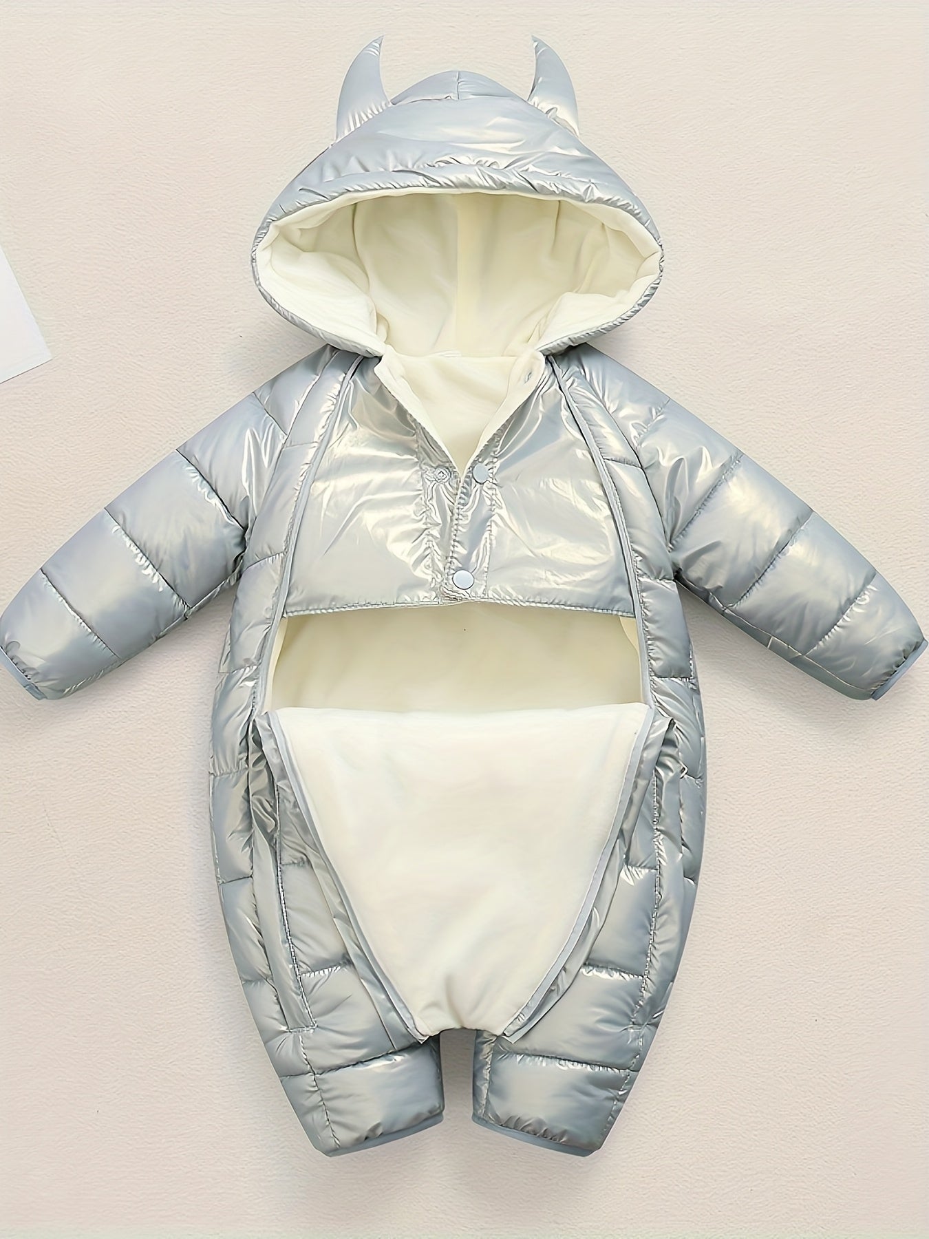Warm Fleece-Lined Snowsuit Warm Thick Fleece-Lined Winter Snowsuit with Hood & Bear Patch.
