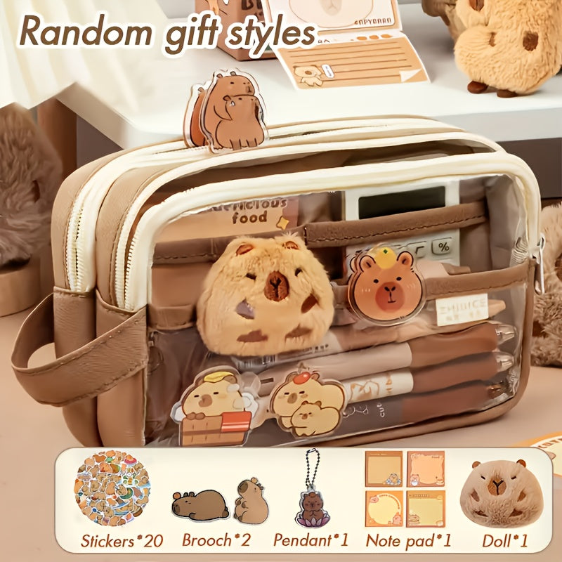 Kawaii Capybara Pencil Case Set, Cute Stationery Organizer