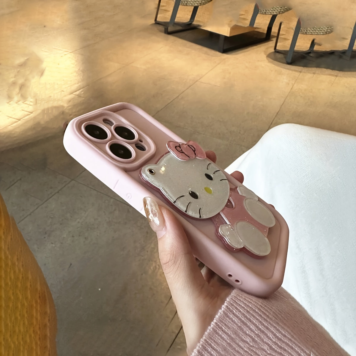 Three-Dimensional DIY Anti-Fall Protective [Authorized] Sanrio Series Pink Makeup Mirror Mobile Phone Case for Apple 16Promax/16Plus/16/16Pro/15Promax/15Pro/15Plus/15/14/14Plus/14Pro/14Promax/13/13Pro/13Promax/12/12Pro/12Prom