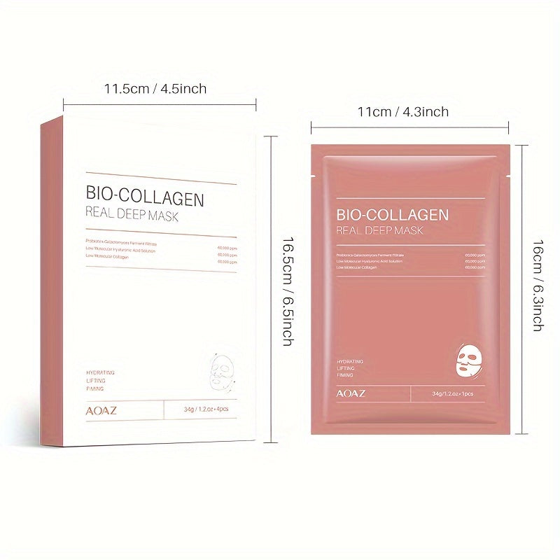 4pcs Bio-Collagen Real Deep Mask Pack Hydrating & Firming Facial .