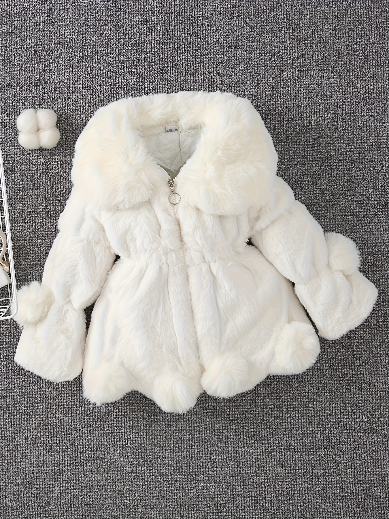 Girls' Winter Coat with Plush Fur-Lined Hood - Thick Fleece-Lined Zipper Front, Flared Hem & Pom-Pom Details, Cute Solid Color Outerwear for Fall/Winter, Cozy Warm Jacket for Cold Weather, Cozy Winter Wear, Playful Design, So