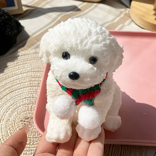 Cute White Poodle Squeeze Toy - Soft Rubber Pinch Ball Puppy with Red & Green Plaid Scarf, Ideal for Birthday, Easter, Christmas & New Year Gifts, Birthday Party Toy|Playful Toy|Soft Texture