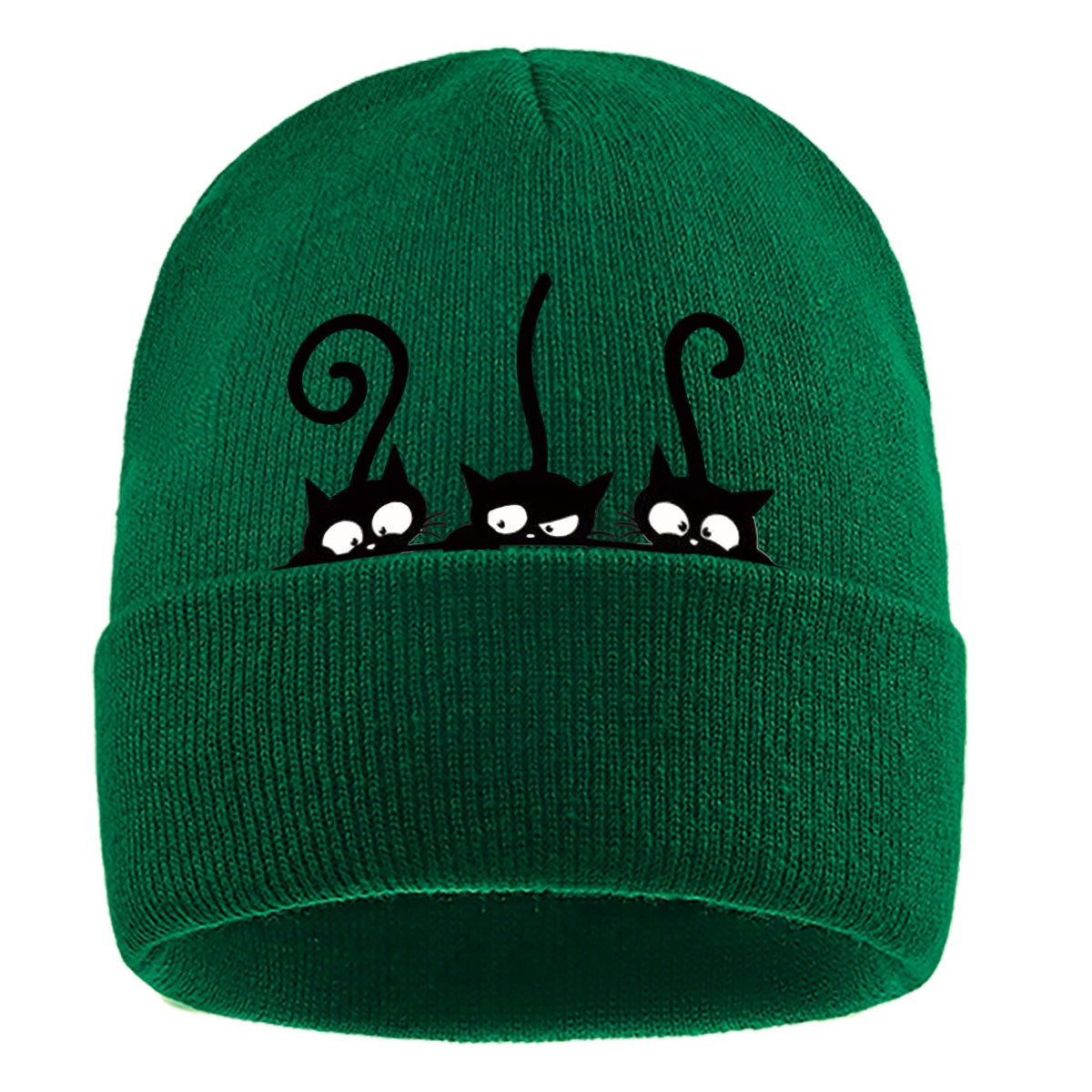 1pc Beanie Hat with Cute Black Cat Print