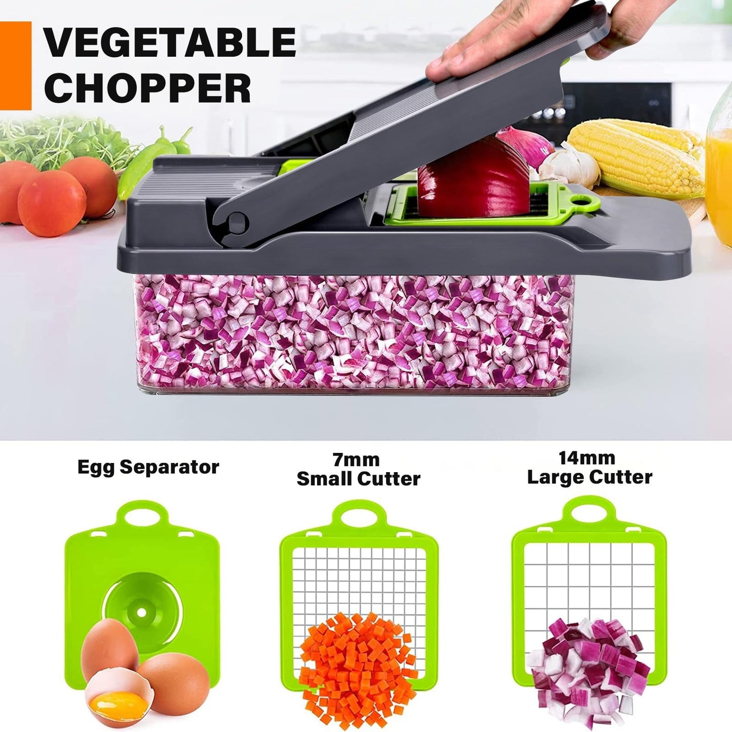 1pc 15 in 1 Vegetable Chopper, Salad Chopper, Vegetable Slicer Multifunctional, Veg Chopper with 7 chopping vegetables, Mitten and Peeler, Vegetable Cutter for Vegetables and Fruit